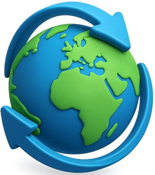 3D Globe Icon with Circular Arrows for Global Concepts